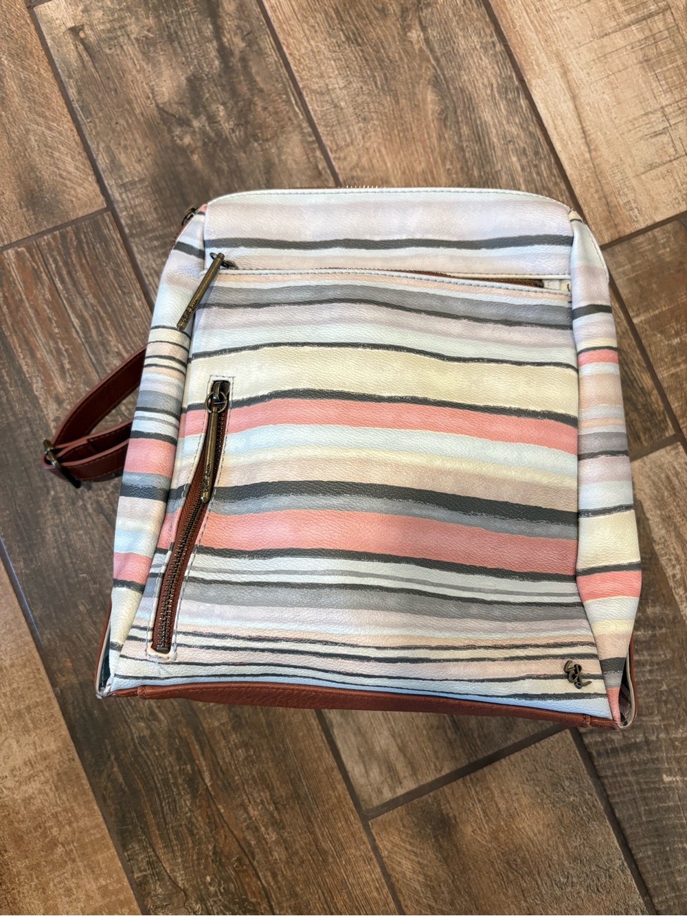 Striped Pastel Backpack - Pink & Cream